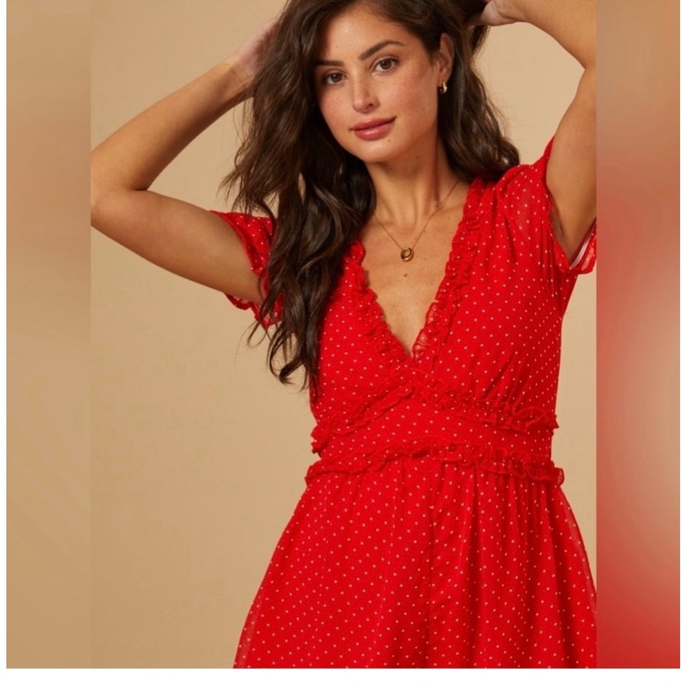 Altar'd State Bowie Romper Women's Sz Medium Red Polka Dot Ruffle - Picture 3 of 8